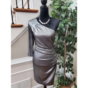 Baby Phat Women's Gray Polyester One Shoulder Off Long Sleeve Bodycon Dress 1X